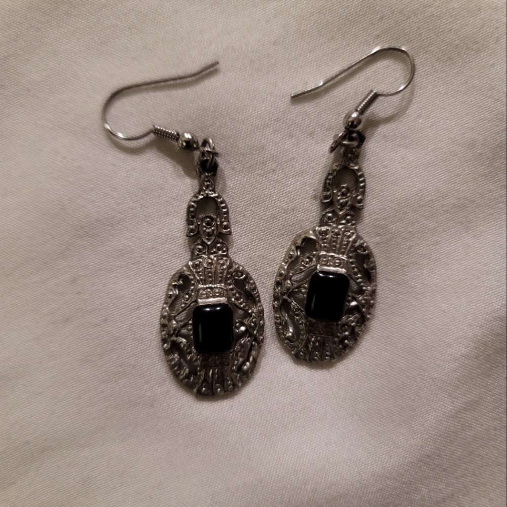 NWOT Sterling Silver and Onyx Earrings